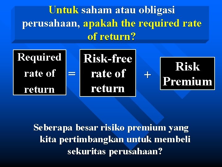 Untuk saham atau obligasi perusahaan, apakah the required rate of return? Required Risk-free rate