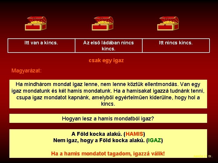Itt van a kincs. Az első ládában nincs kincs. Itt nincs kincs. csak egy