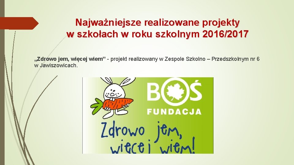 Najważniejsze realizowane projekty w szkołach w roku szkolnym 2016/2017 „Zdrowo jem, więcej wiem” -