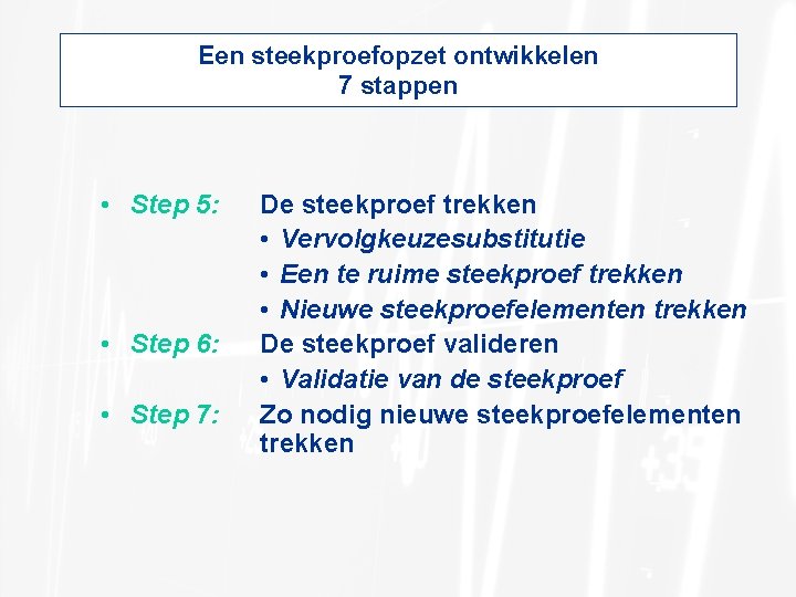 Een steekproefopzet ontwikkelen 7 stappen • Step 5: • Step 6: • Step 7: