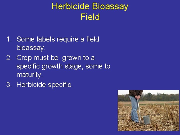 Herbicide Bioassay Field 1. Some labels require a field bioassay. 2. Crop must be