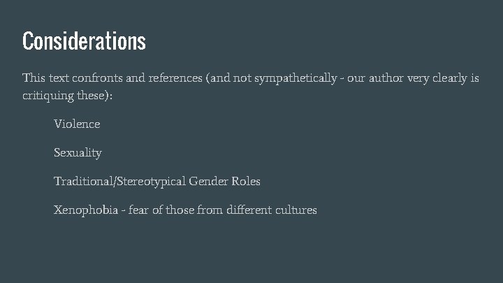 Considerations This text confronts and references (and not sympathetically - our author very clearly