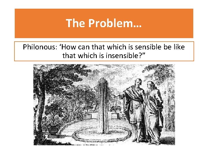 The Problem… Philonous: ‘How can that which is sensible be like that which is