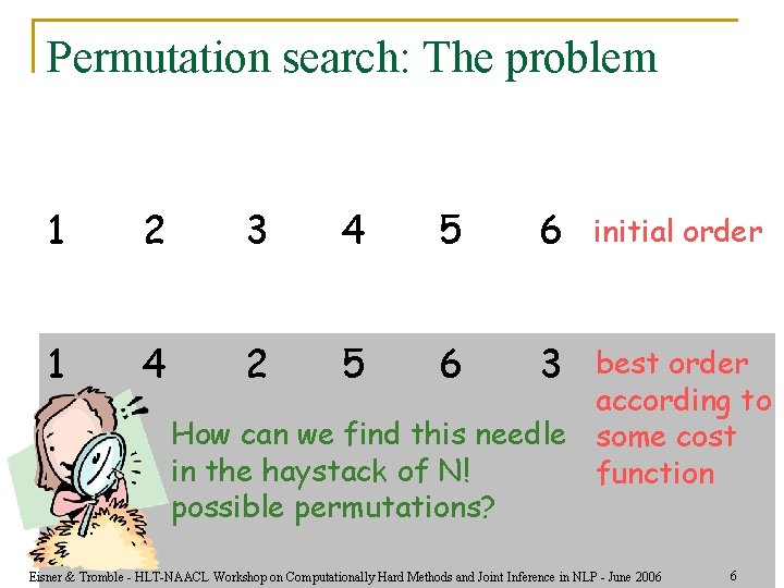 Permutation search: The problem 1 2 3 4 5 6 1 4 2 5