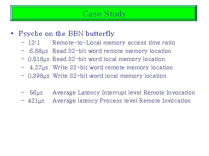 Case Study • Psyche on the BBN butterfly – – – 12: 1 6.