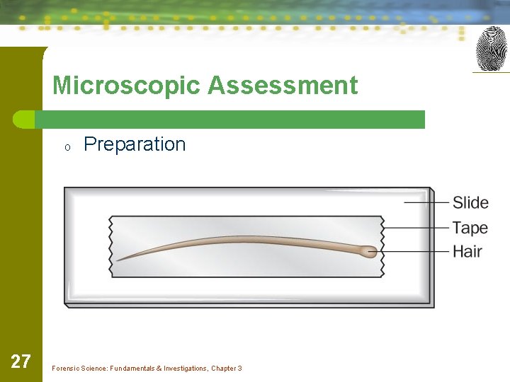 Microscopic Assessment o 27 Preparation Forensic Science: Fundamentals & Investigations, Chapter 3 