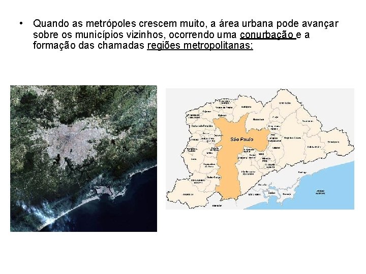  • Quando as metrópoles crescem muito, a área urbana pode avançar sobre os