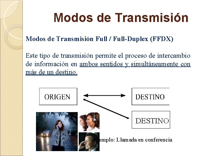 Modos de Transmisión Full / Full-Duplex (FFDX) Este tipo de transmisión permite el proceso