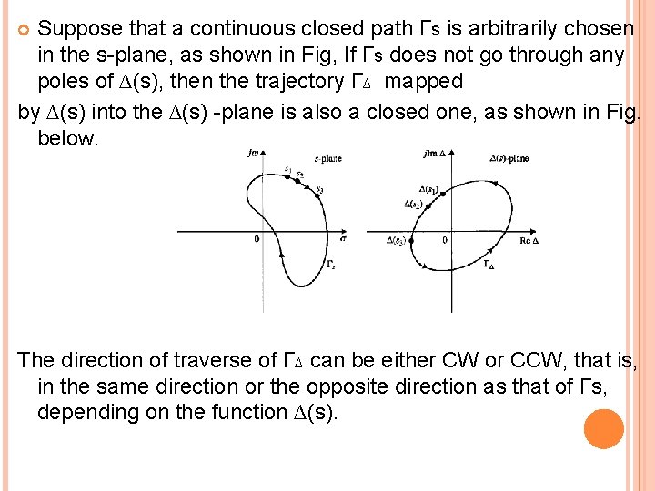 Suppose that a continuous closed path Гs is arbitrarily chosen in the s-plane, as