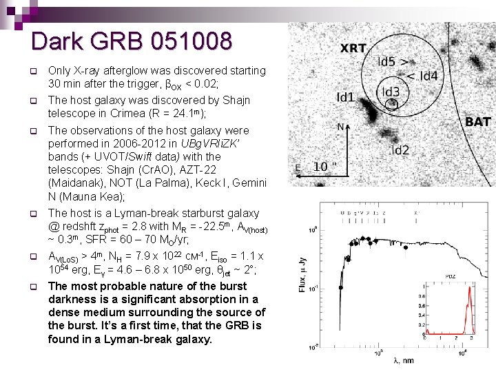 Dark GRB 051008 q Only X-ray afterglow was discovered starting 30 min after the