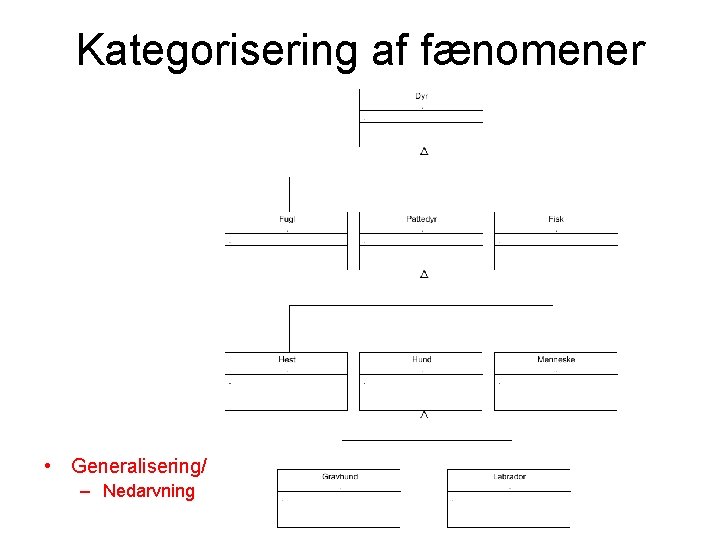 Kategorisering af fænomener • Generalisering/ specialisering – Nedarvning 