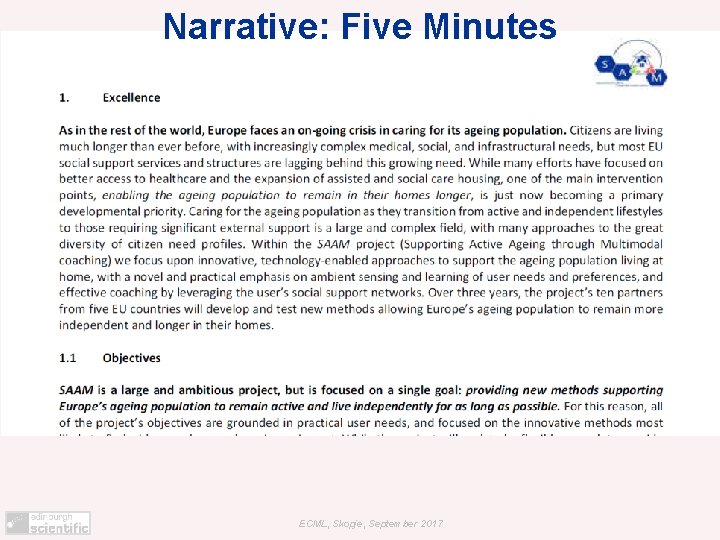 Narrative: Five Minutes ECML, Skopje, September 2017 