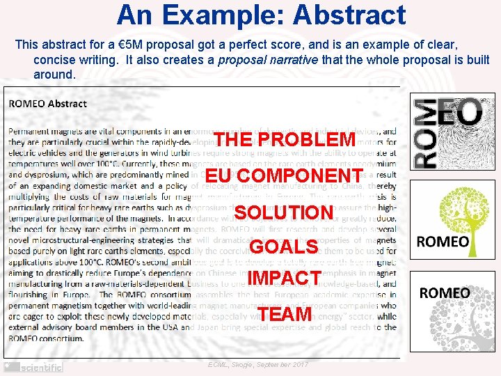 An Example: Abstract This abstract for a € 5 M proposal got a perfect