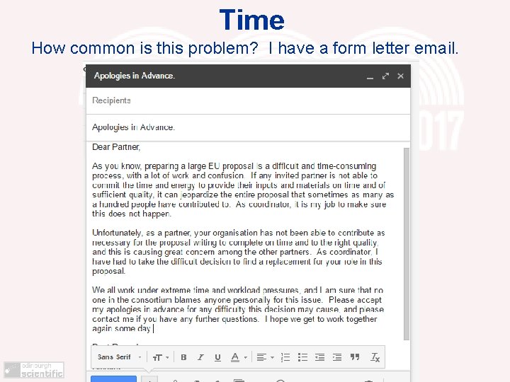Time How common is this problem? I have a form letter email. ECML, Skopje,