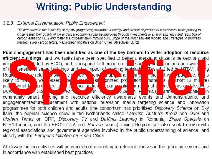 Writing: Public Understanding Specific! ECML, Skopje, September 2017 