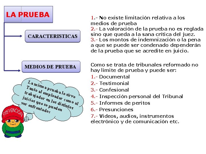 LA PRUEBA CARACTERISTICAS MEDIOS DE PRUEBA La m Tan isma pr to u trab