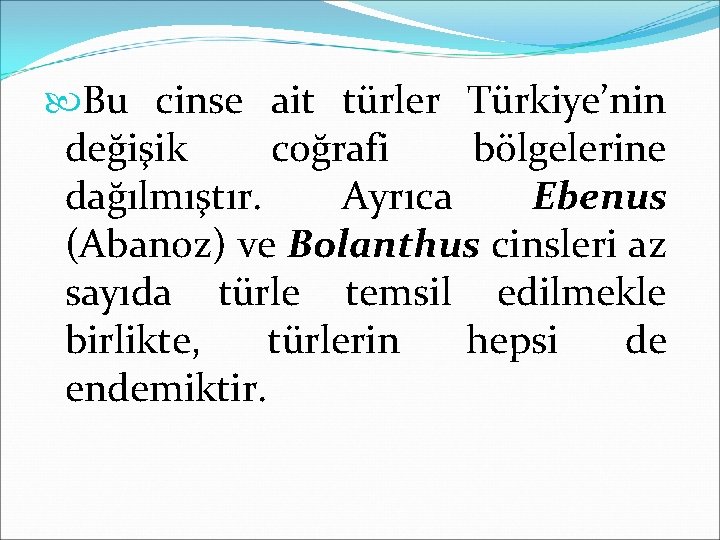  Bu cinse ait türler Türkiye’nin değişik coğrafi bölgelerine dağılmıştır. Ayrıca Ebenus (Abanoz) ve