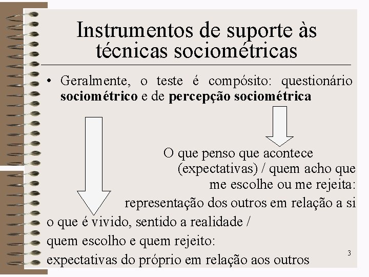 Instrumentos de suporte às técnicas sociométricas • Geralmente, o teste é compósito: questionário sociométrico