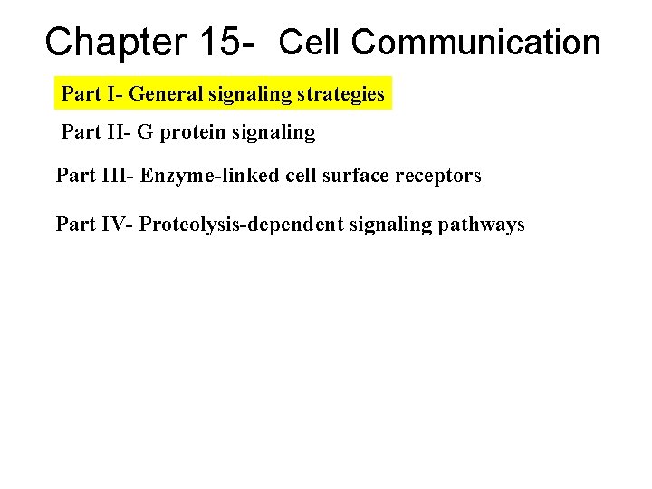 Chapter 15 - Cell Communication Part I- General signaling strategies Part II- G protein