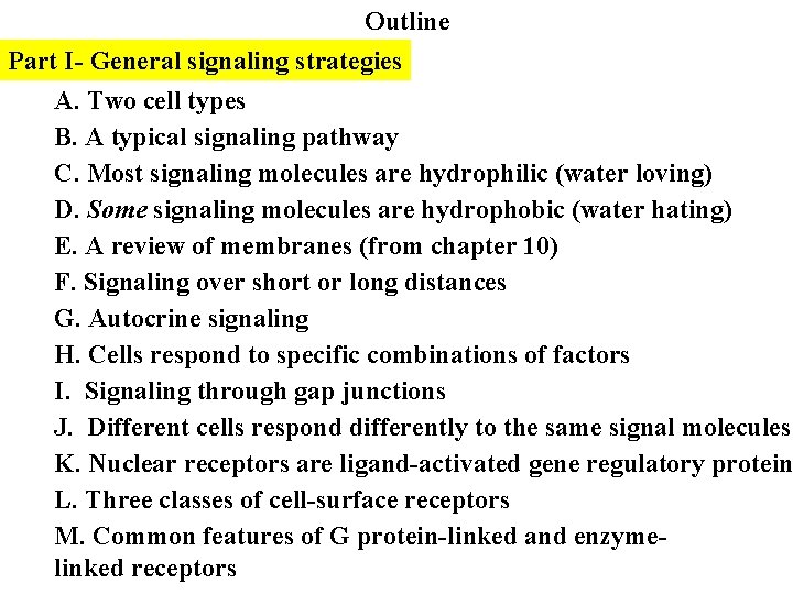 Outline Part I- General signaling strategies A. Two cell types B. A typical signaling