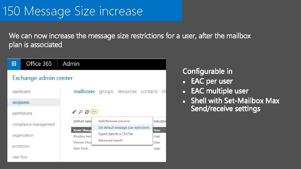 150 Message Size increase We can now increase the message size restrictions for a