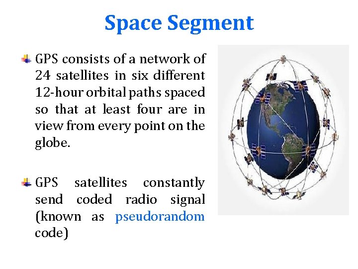 Space Segment GPS consists of a network of 24 satellites in six different 12
