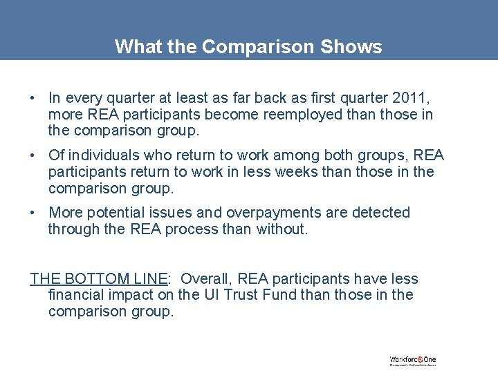 What the Comparison Shows • In every quarter at least as far back as