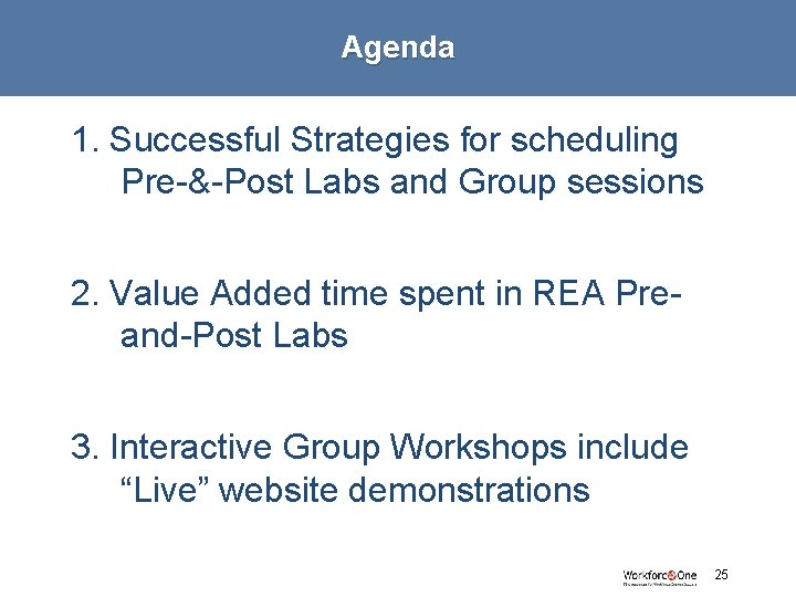 Agenda 1. Successful Strategies for scheduling Pre-&-Post Labs and Group sessions 2. Value Added