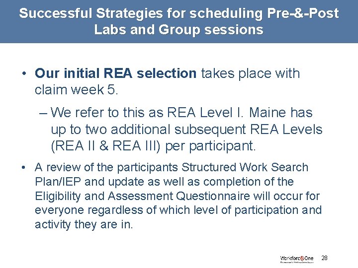 Successful Strategies for scheduling Pre-&-Post Labs and Group sessions • Our initial REA selection