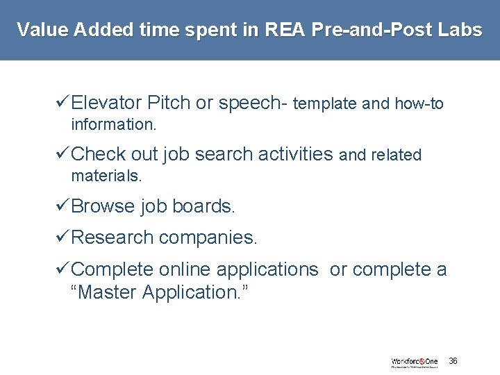 Value Added time spent in REA Pre-and-Post Labs üElevator Pitch or speech- template and