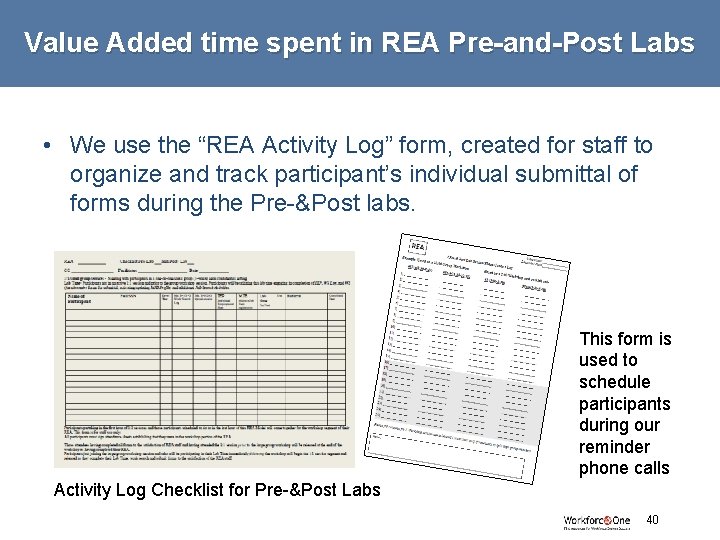 Value Added time spent in REA Pre-and-Post Labs • We use the “REA Activity