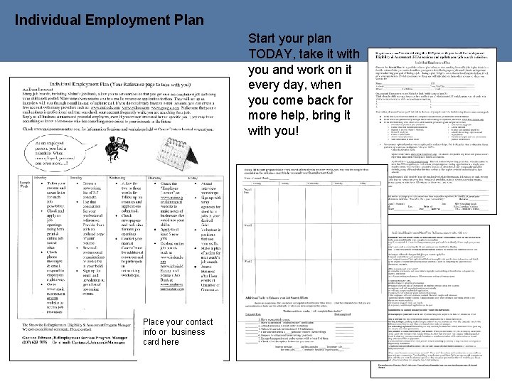 Individual Employment Plan Start your plan TODAY, take it with you and work on