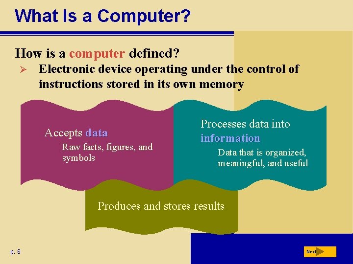 What Is a Computer? How is a computer defined? Ø Electronic device operating under