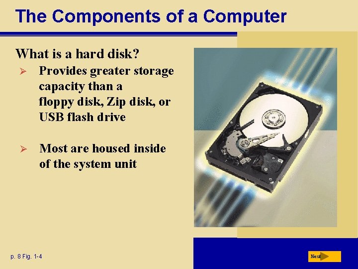 The Components of a Computer What is a hard disk? Ø Provides greater storage