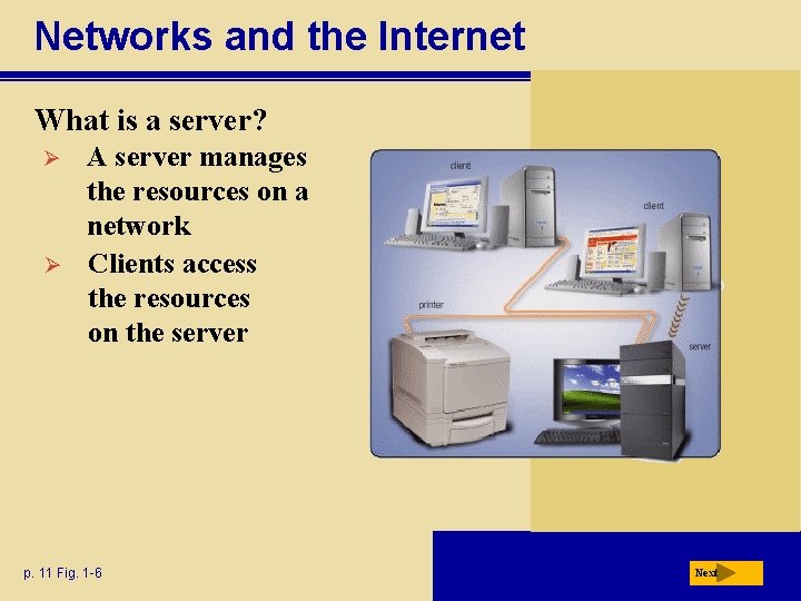 Networks and the Internet What is a server? Ø Ø A server manages the