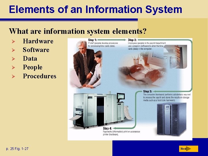 Elements of an Information System What are information system elements? Ø Ø Ø Hardware