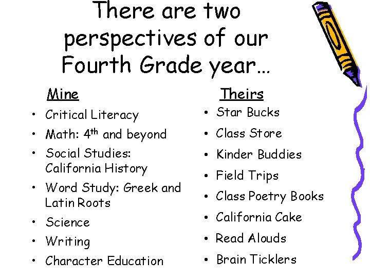 There are two perspectives of our Fourth Grade year… Mine Theirs • Critical Literacy