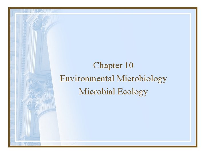 Chapter 10 Environmental Microbiology Microbial Ecology 
