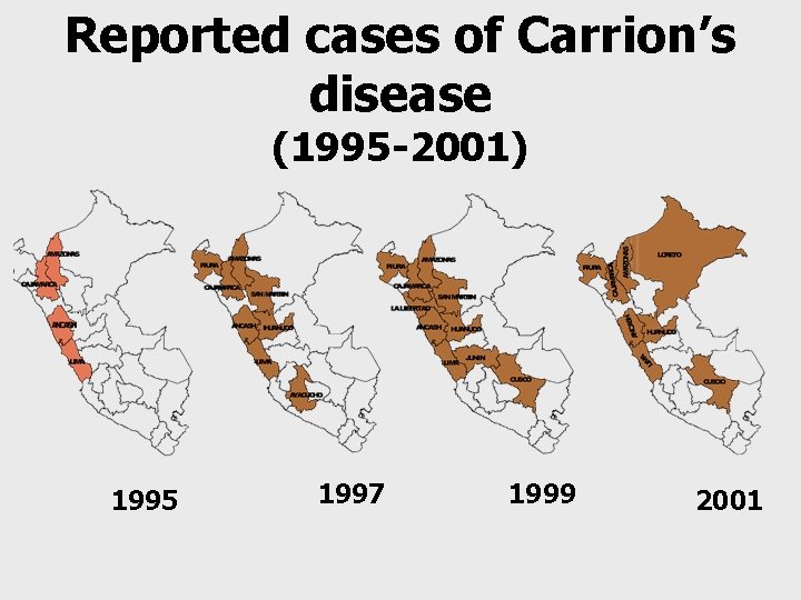 Reported cases of Carrion’s disease (1995 -2001) 1995 1997 1999 2001 