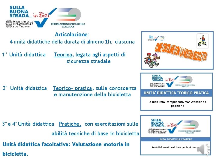 Articolazione: 4 unità didattiche della durata di almeno 1 h. ciascuna 1° Unità didattica