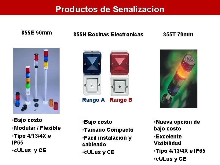 Productos de Senalizacion 855 E 50 mm 855 H Bocinas Electronicas 855 T 70