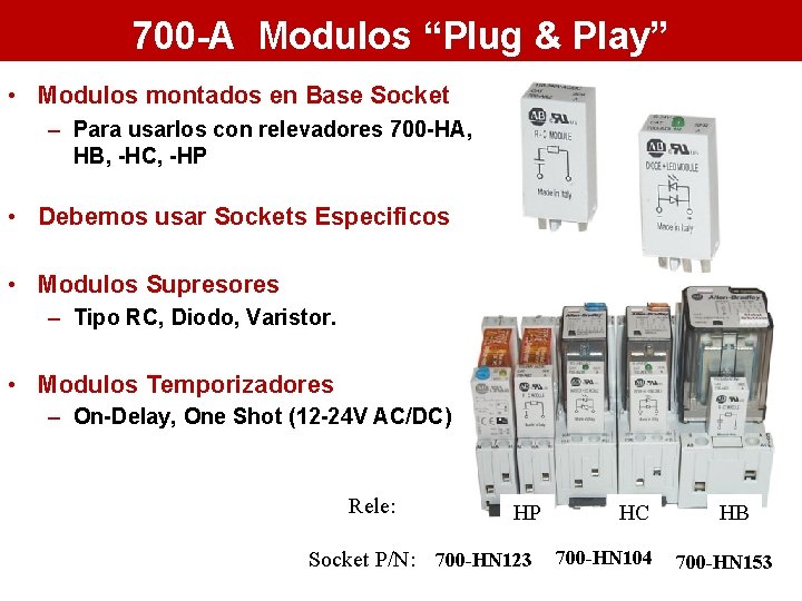 700 -A Modulos “Plug & Play” • Modulos montados en Base Socket – Para