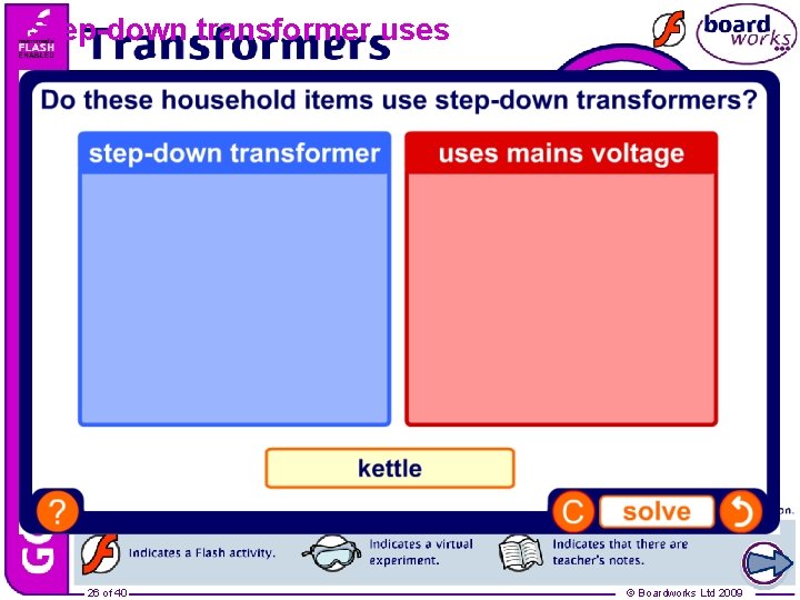 Step-down transformer uses 26 of 40 © Boardworks Ltd 2009 