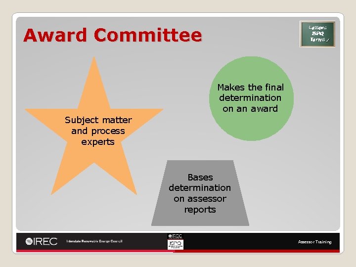 Lesson: ISPQ Terms Award Committee Makes the final determination on an award Subject matter