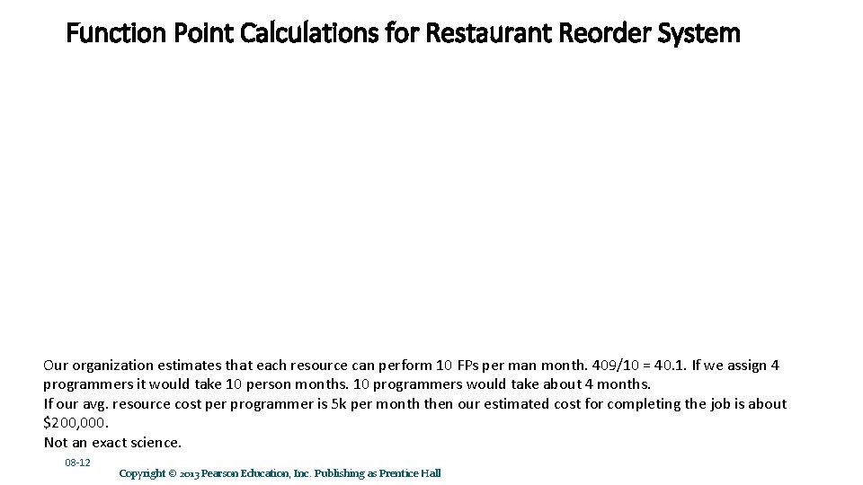 Function Point Calculations for Restaurant Reorder System Our organization estimates that each resource can