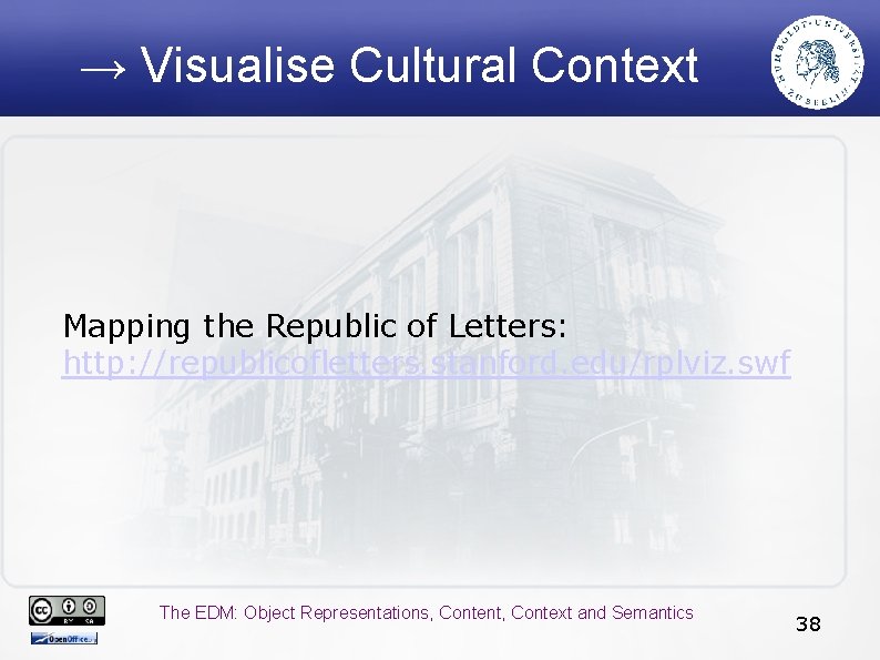 → Visualise Cultural Context Mapping the Republic of Letters: http: //republicofletters. stanford. edu/rplviz. swf