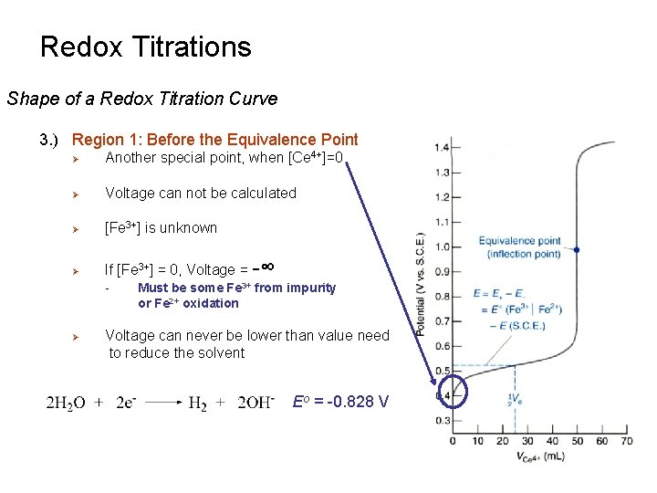 Redox Titrations Shape of a Redox Titration Curve 3. ) Region 1: Before the