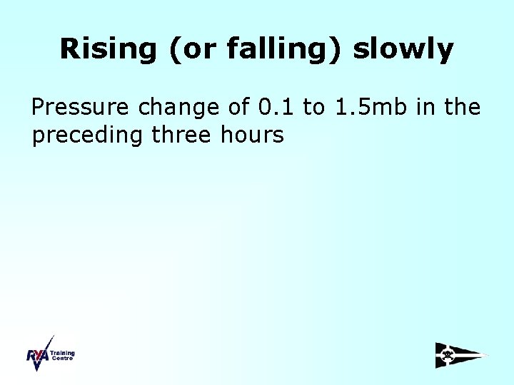 Rising (or falling) slowly Pressure change of 0. 1 to 1. 5 mb in