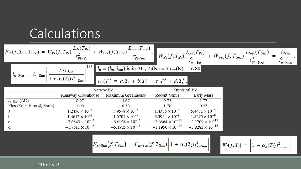 Calculations 1406. 1357 