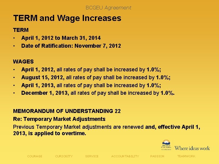 BCGEU Agreement TERM and Wage Increases TERM • April 1, 2012 to March 31,